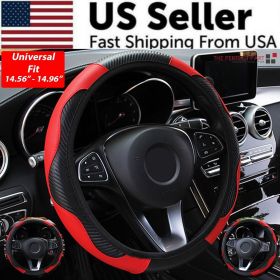 Car Steering Wheel Cover Red Black Leather Anti-slip For 15"/38cm Carbon Fiber Car Steering Wheel Cover Red Black Leather Anti-slip For 15"/38cm Carbon Fiber
